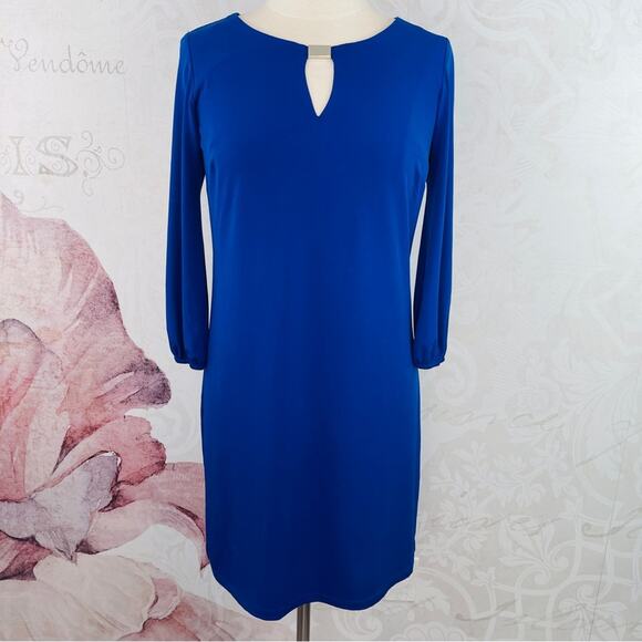 Donna Ricco Blue Shift Dress keyhole Neckline Size 8 - Picture 1 of 8